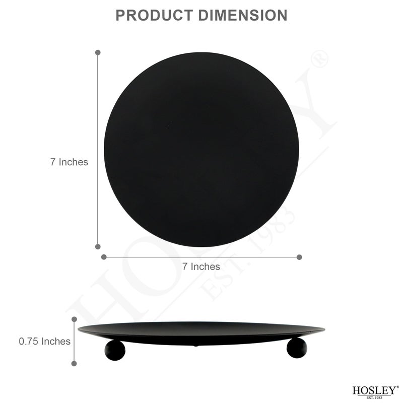 Hosley Set of 2 Black Iron Pillar Candle Holder Plates â€“ 7-Inch Decorative Round Trays for Pillar Candles â€“ Ideal for Weddings, Special Occasions, Home DÃ©cor, and Pedestal Displays - Image 2
